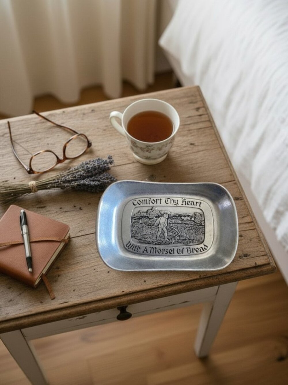 Wilton Armetale Pewter Catch All Plate Comfort Thy Heart with a Morsel of Bread